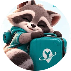 Yupi with a suitcase